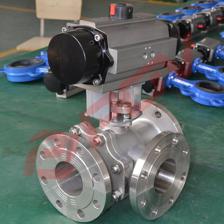 Q644-16P 气动四通法兰式球阀产品介绍